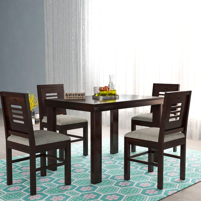 Solid Sheesham Wood 4 Seater Dining Table Set with Cushioned Chairs for Dining Room | Living Room | Home & Office | Hotels Restaurant & Cafe (4 Seater, Walnut E)